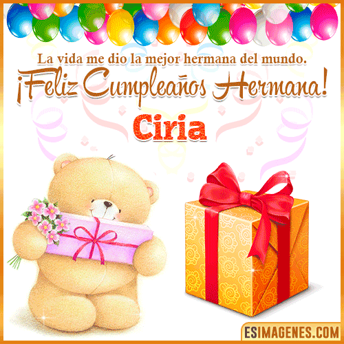 Gif de Feliz Cumpleaños hermana  Ciria