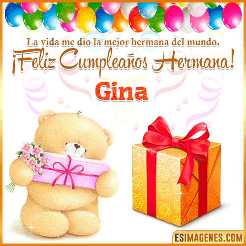 Gif de Feliz Cumpleaños hermana  Gina