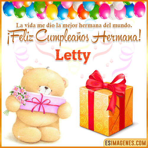 Gif de Feliz Cumpleaños hermana  Letty