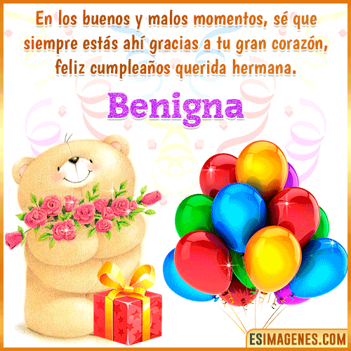 Imagen gif de feliz cumpleaños hermana  Benigna