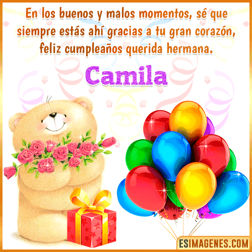 Imagen gif de feliz cumpleaños hermana  Camila