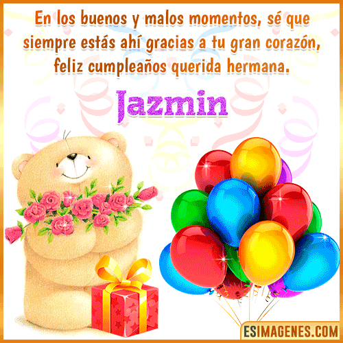 Imagen gif de feliz cumpleaños hermana  Jazmin