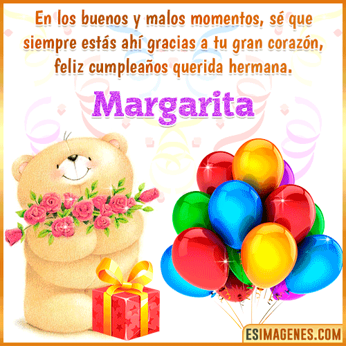 Imagen gif de feliz cumpleaños hermana  Margarita
